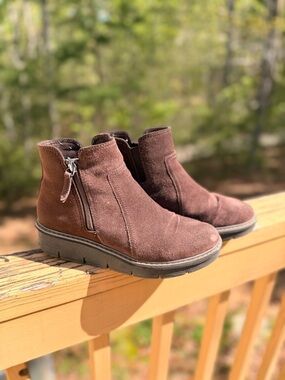 Clarks Brown Suede Ankle Booties with Side Zip